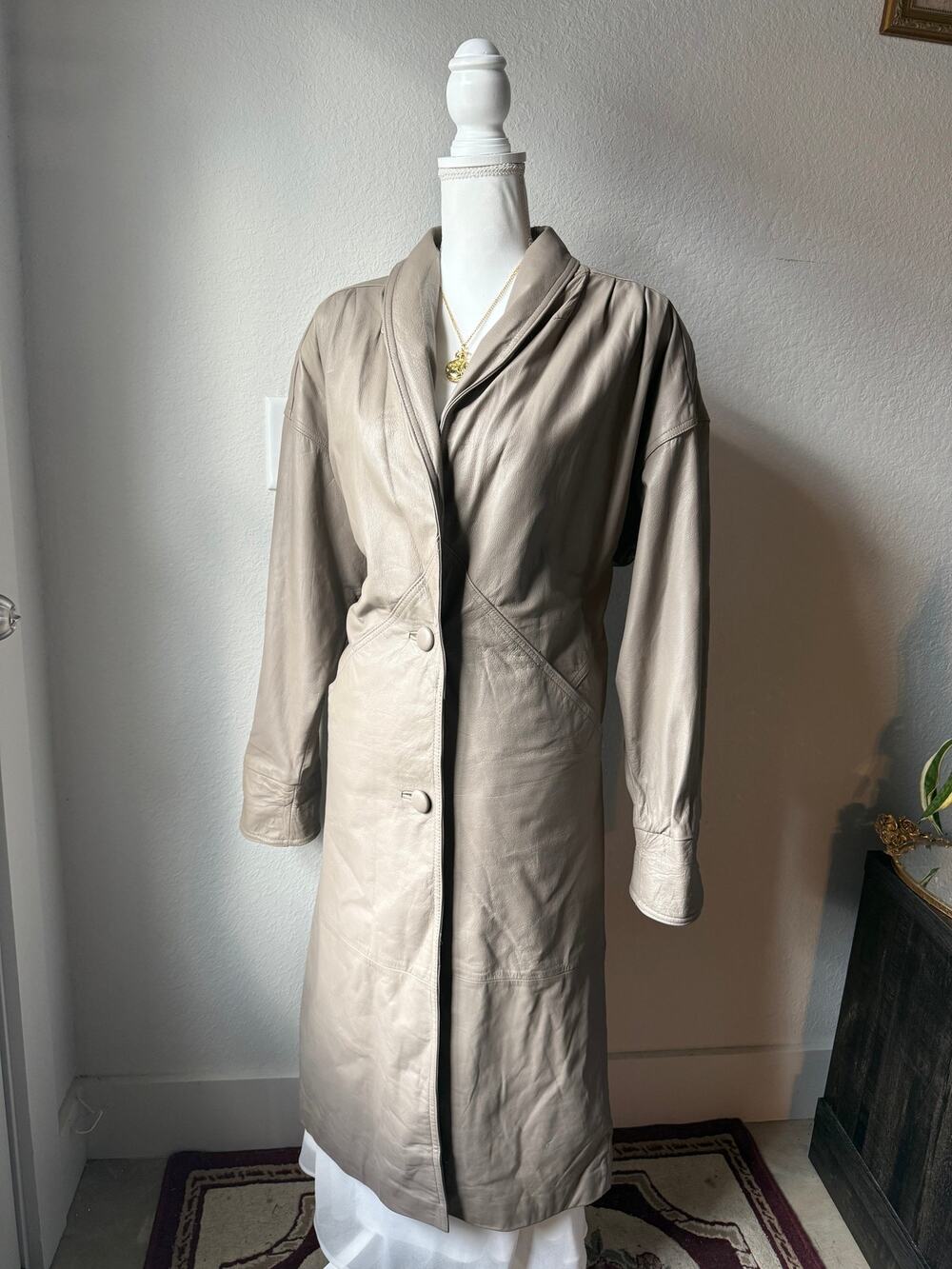 Gray Genuine Leather Trench Coat Jacqueline Ferrar Women's S